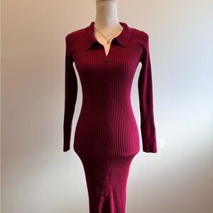 London Times Burgundy Long Sleeve Dress